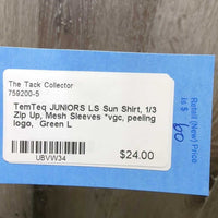 JUNIORS LS Sun Shirt, 1/3 Zip Up, Mesh Sleeves *vgc, peeling logo
