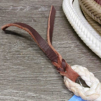Wild Rider? v.Tight 8 strand Square Braided Paracord Rope Mecate Reins, Leather Ends *like new, mnr stains, trimmed? leather ends
