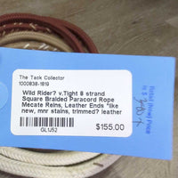 Wild Rider? v.Tight 8 strand Square Braided Paracord Rope Mecate Reins, Leather Ends *like new, mnr stains, trimmed? leather ends
