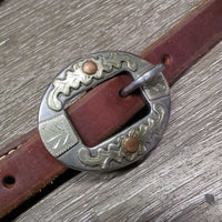 Sliding 1 Ear Thick Leather Headstall, Leather Laces, Tooled Buckle *like new, mnr creases
