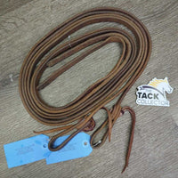 Pr Thick Narrow Leather Split Reins, leather laces *gc/vgc, scrapes, stains, rubs

