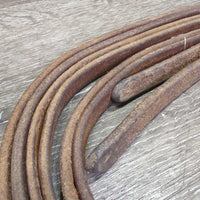 Pr Thick Narrow Leather Split Reins, leather laces *gc/vgc, scrapes, stains, rubs
