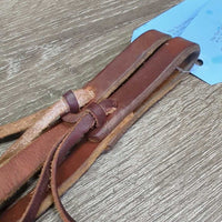 Pr Thick Narrow Leather Split Reins, leather laces *gc/vgc, scrapes, stains, rubs

