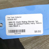 Pr Cloth Riding Gloves *gc, clean & residue?faded, hairy velcro, rubs
