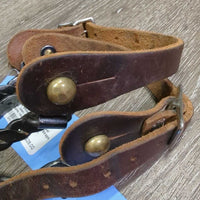 Narrow Twisted Western Rowel Spurs, Smooth Leather Spur Straps *vgc, clean, mnr rusty spots, scrapes, rough holes
