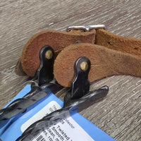 Narrow Twisted Western Rowel Spurs, Smooth Leather Spur Straps *vgc, clean, mnr rusty spots, scrapes, rough holes
