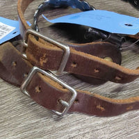 Narrow Twisted Western Rowel Spurs, Smooth Leather Spur Straps *vgc, clean, mnr rusty spots, scrapes, rough holes
