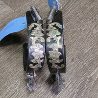 Ladies Western Side Bumper Spurs, engraved floral sides *xc/like new, mnr rubs
