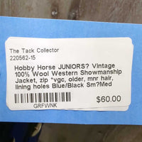 JUNIORS? Vintage 100% Wool Western Showmanship Jacket, zip *vgc, older, mnr hair, lining holes & thread frays
