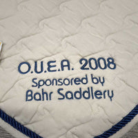 Quilt Jumper Saddle, piping "OUEA 2008" *gc/fair, clean, dingy, puckered, creased, holes, rubs, pills, stains, cut tabs, older
