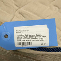 Quilt Jumper Saddle, piping "OUEA 2008" *gc/fair, clean, dingy, puckered, creased, holes, rubs, pills, stains, cut tabs, older
