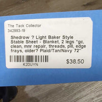 Light Baker Style Stable Sheet - Blanket, 2 legs *gc, clean, mnr repair, threads, pill, edge frays, older?
