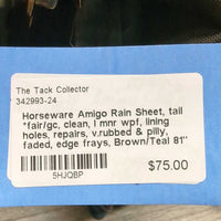 Rain Sheet, tail *fair/gc, clean, l mnr wpf, lining holes, repairs, v.rubbed & pilly, faded, edge frays
