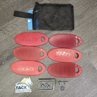 6 "Fish" Shims (2 thin, 2 medium, 2 thick), mesh bag, hardware: 1- washer, 2- screws, posts, 3- alan keys *vgc, mnr tear, dirt
