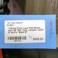 Front Lace Field Boots, zips, 38" Belt *new, creases, marks & scuffs
