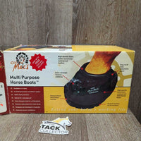 2 Hoof Boots, straps, box, manual, papers *older, 1- xc, mnr scuffs; 1- gc, cleaned, dirt, residue, rubs, scuffs

