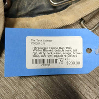 100g Winter Blanket, detach neck, tail *gc, dirty neck, clean, snags, broken snap, mnr wpf, ripped reflectors

