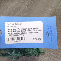 "Day Bag" Slow Feed Hay Net *gc, clean, tears, cuts, mnr hay, residue, stains, faded

