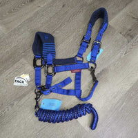Fleece - Nylon Halter, adj, snap, braided nylon lead rope *like new/xc, v.mnr hair, threads
