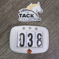 Rectangular Show Number Holder, bling, x3 full number set, safety pin *vgc, older, mnr creases, mnr undone edge glue
