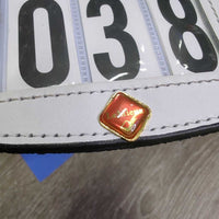 Rectangular Show Number Holder, bling, x3 full number set, safety pin *vgc, older, mnr creases, mnr undone edge glue
