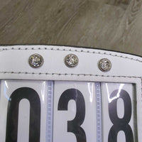 Rectangular Show Number Holder, bling, x3 full number set, safety pin *vgc, older, mnr creases, mnr undone edge glue
