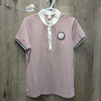 SS Polo Show Shirt, 1/2 Button Up, snap collar *vgc, puckered & crinkled collar & trim
