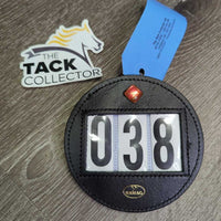 Round Show Number Holder, full #3 number set, snap, hook *vgc, older, mnr creases, mnr undone edge glue
