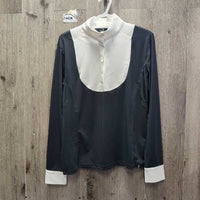 LS Show Shirt, 1/2 Snap Up, Snap Collar, Mesh Sleeves *vgc, older?, mnr seam puckers & unstitched seam - loose seam
