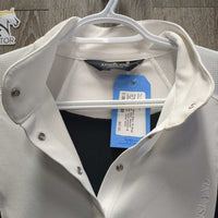 LS Show Shirt, 1/2 Snap Up, Snap Collar, Mesh Sleeves *vgc, older?, mnr seam puckers & unstitched seam - loose seam
