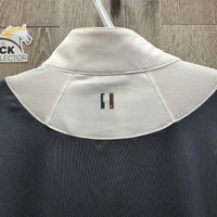 LS Show Shirt, 1/2 Snap Up, Snap Collar, Mesh Sleeves *vgc, older?, mnr seam puckers & unstitched seam - loose seam
