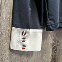 LS Show Shirt, 1/2 Snap Up, Snap Collar, Mesh Sleeves *vgc, older?, mnr seam puckers & unstitched seam - loose seam
