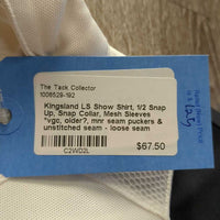 LS Show Shirt, 1/2 Snap Up, Snap Collar, Mesh Sleeves *vgc, older?, mnr seam puckers & unstitched seam - loose seam
