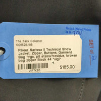 Technical Show Jacket, Zipper, Buttons, Garment Bag *vgc, lg pit stains?residue, broken bag zipper
