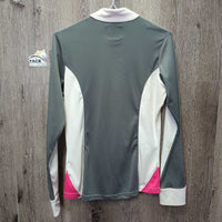 LS Show Shirt, Zipper, Buttons, Magnetic Collar *gc, pits, older, mnr snags & stitching pulls
