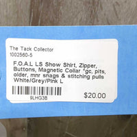 LS Show Shirt, Zipper, Buttons, Magnetic Collar *gc, pits, older, mnr snags & stitching pulls
