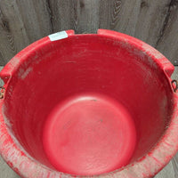 Round Plastic Feeder, 3 steel eyelets *gc/fair, clean, chewed, faded, scratches, scuffs, older?
