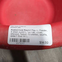 Round Plastic Feeder, 3 steel eyelets *gc/fair, clean, chewed, faded, scratches, scuffs, older?
