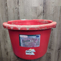 Round Plastic Feeder, 3 steel eyelets *gc/fair, clean, chewed, faded, scratches, scuffs, older?
