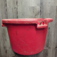Round Plastic Feeder, 3 steel eyelets *gc/fair, clean, chewed, faded, scratches, scuffs, older?
