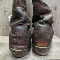 MENS Pr Round Toe 15" Tall Western Boots *fair, residue, cracks, worn down soles, cuts, rubbed, stained, dry
