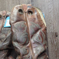 MENS Pr Round Toe 15" Tall Western Boots *fair, residue, cracks, worn down soles, cuts, rubbed, stained, dry

