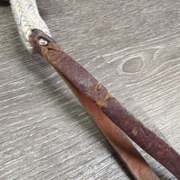 Horsemanship Lead Rope, swivel snap, leather tassel *gc/fair, older, clean, dingy, stains, snags, threadss, pills rubs, frays, dingy, snags, stains
