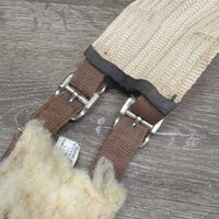 10 Ring - Nylon Web & Fleece Lined Lungeing Surcingle, Nylon Web Girth *gc, older, clean, mnr stretched stitching & attachments, rust & stretched holes, No Girth D Ring, folded/creased girth
