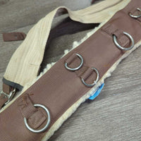 10 Ring - Nylon Web & Fleece Lined Lungeing Surcingle, Nylon Web Girth *gc, older, clean, mnr stretched stitching & attachments, rust & stretched holes, No Girth D Ring, folded/creased girth
