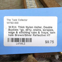Thick Nylon Halter, Double Buckles *gc, dirty, stains, scrapes, edge & stitching rubs & frays, torn hole
