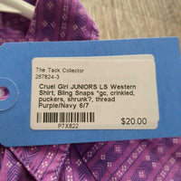 JUNIORS LS Western Shirt, Bling Snaps *gc, crinkled, puckers, shrunk?, thread
