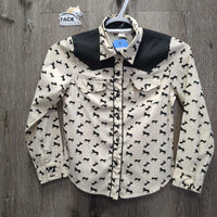 JUNIORS LS Western Shirt, Bling Buttons *gc, MISSING & Loose Buttons, puckers
