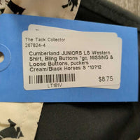 JUNIORS LS Western Shirt, Bling Buttons *gc, MISSING & Loose Buttons, puckers
