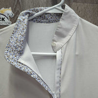 SS Jersey Show Shirt, 1/3 Zip Up, button collar *gc, dingy, seam puckers, rubs, pills, dingy
